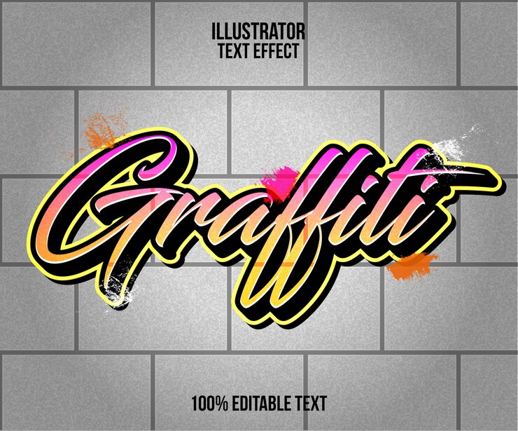 Vettore effetto testo graffiti e motivo a muro a blocchi