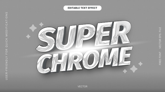 Effetto testo modificabile cromo grigio monocromatico stile Super y2k