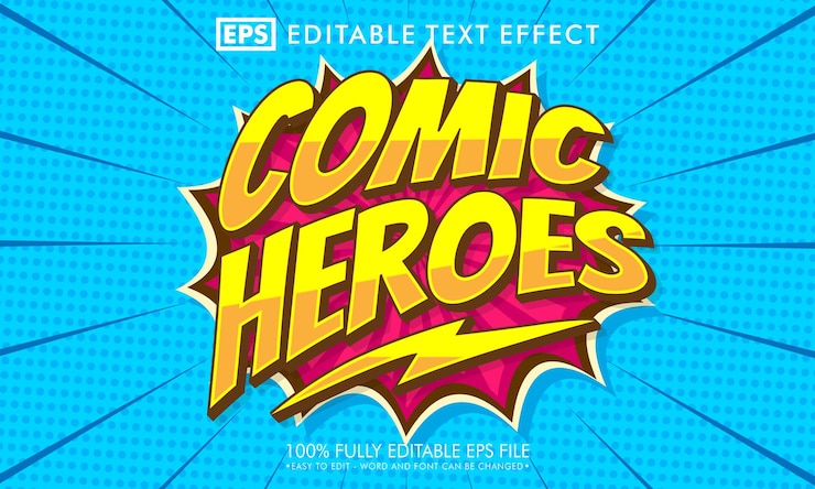 Vettore effetto testo modificabile di eroi comici