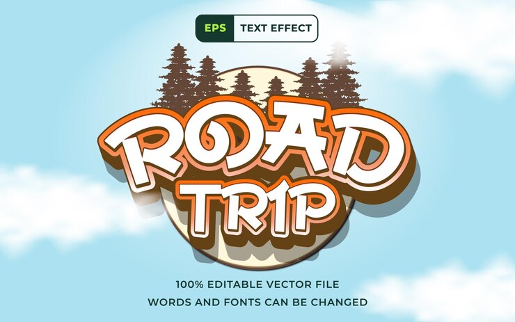 Effetto testo modificabile Happy Road Trip 3D perfetto per banner elemento di design di vacanza