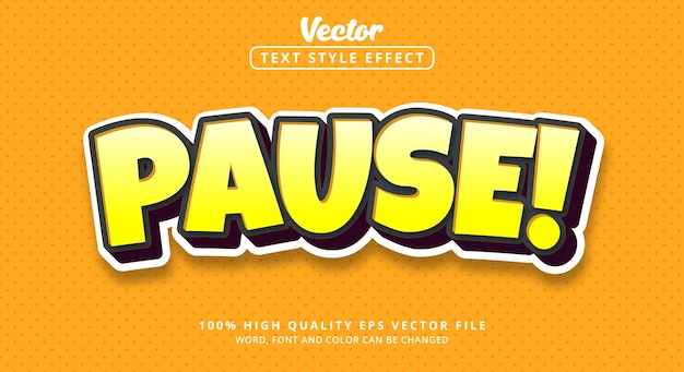 Effetto testo modificabile Metti in pausa il testo con uno stile di colore bianco giallo e nero e uno stile morbido moderno