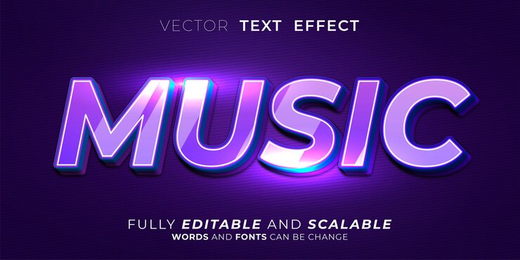 Vettore effetto testo modificabile musica su illustrazioni in stile neon