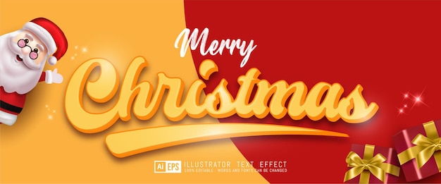 Effetto testo modificabile realistico buon natale su sfondo rosso e giallo