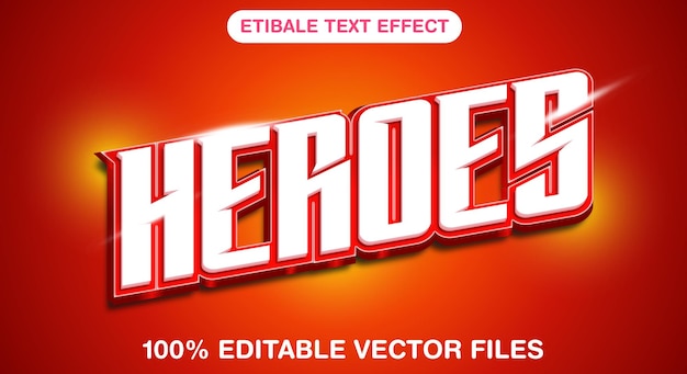 Effetto testo modificabile vettoriale con effetto testo 3D Heroes con sfondo luminoso