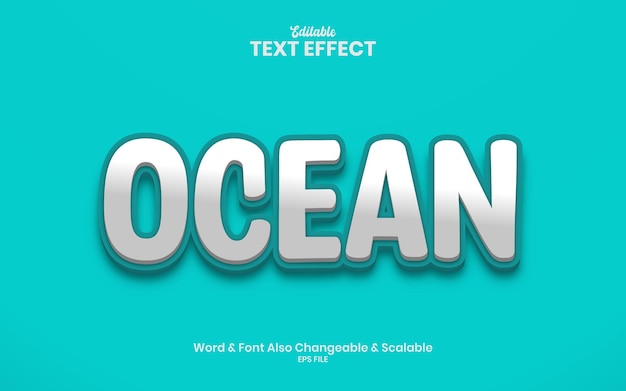 Effetto testo oceano 3d modificabile e sfondo di colore blu