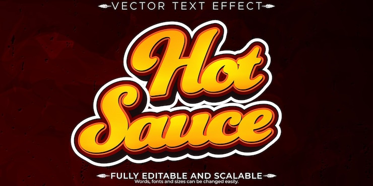 Vettore effetto testo salsa piccante pepe stile testo fuoco cibo messicano modificabile
