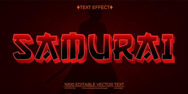 Effetto testo vettoriale modificabile Samurai rosso e giallo