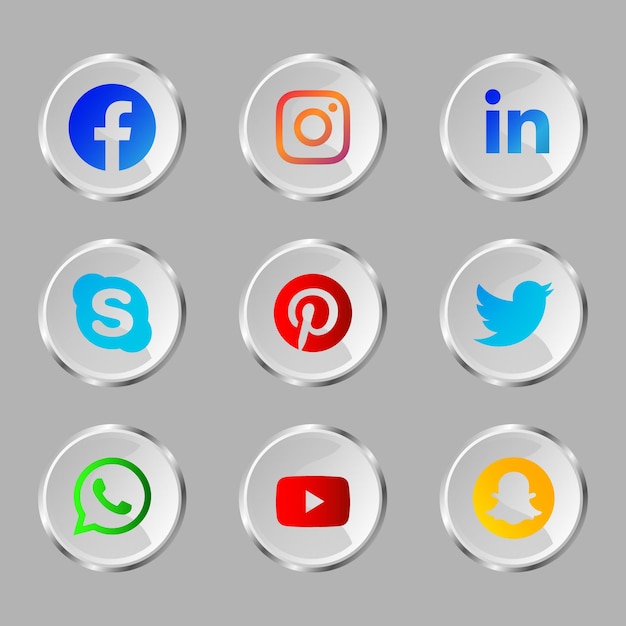 effetto vetro lucido Pulsante icona social media