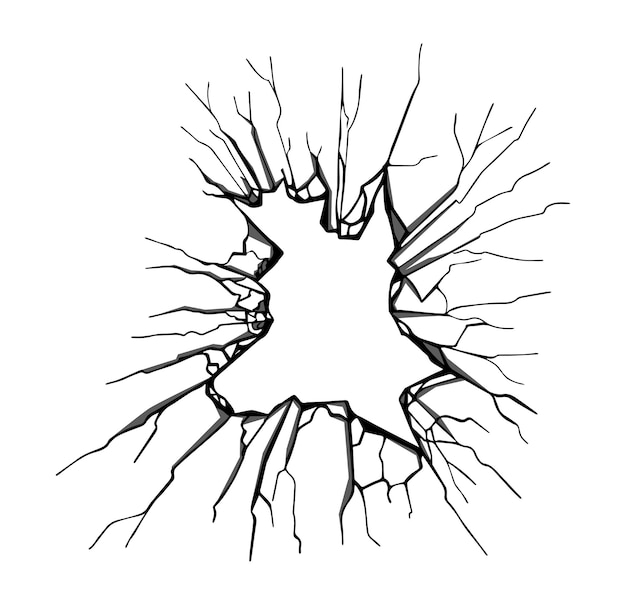 Effetto vetro rotto con foro incrinato nella trama della finestra Illustrazione vettoriale del modello di progettazione isolato
