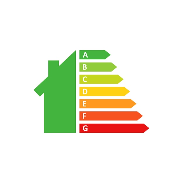 Efficienza energetica in stile piatto Illustrazione vettoriale di classe ecologica su sfondo isolato Concetto aziendale di segno di prestazione elettrica