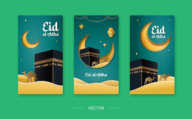 Eid Adha Mubarak sfondo verde Instagram storia modello vettoriale