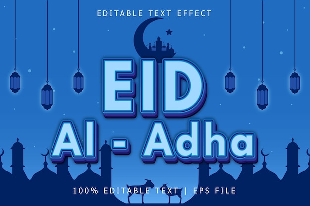 Eid Al Adha Effetto testo modificabile 3 dimensioni Rilievo stile moderno