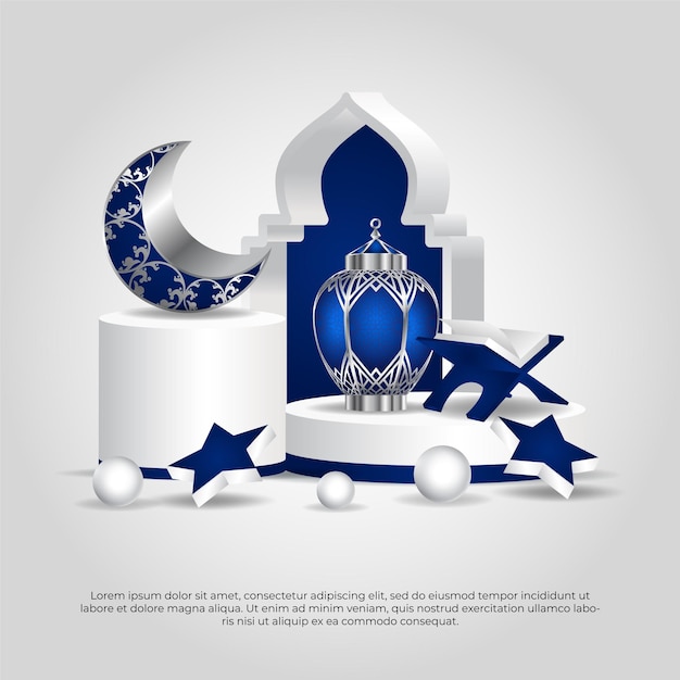 Eid al adha mubarak bella luna blu 3d lampada quran stella disegno vettoriale islamico