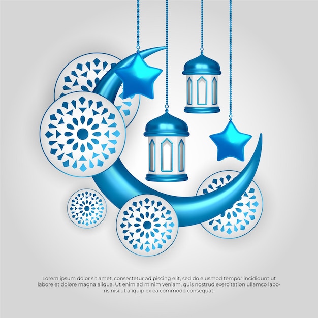 Eid al adha mubarak bellissima lampada blu 3d islamica mandala luna e design a stella