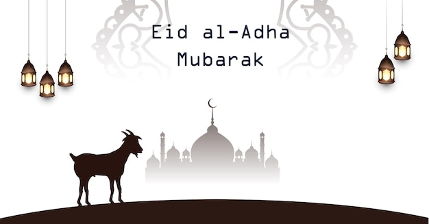 Eid Al Adha Mubarak con le lanterne delle moschee sullo sfondo