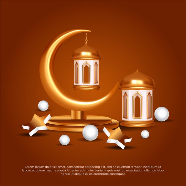 Eid al adha mubarak festival islamico lampada luna stella sfondo 3d