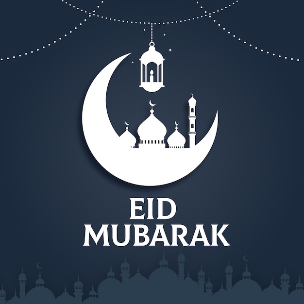 Eid Mubarak Moschea Luna Bellissimo Design Vettore Premium