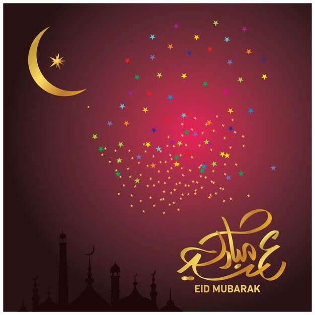 Eid, mubarak, vettore, testo, saluto, stelle, lampada, Multi colore, bakra eid, celebrazione, spirituale, g