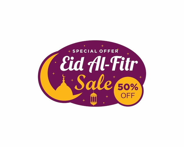 Eid vendita e offerta speciale etichetta adesiva o etichetta con moschea per il festival della comunità musulmana