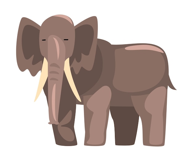 Elefante carino, animale della giungla, safari africano, viaggio, cartone animato, illustrazione vettoriale su sfondo bianco