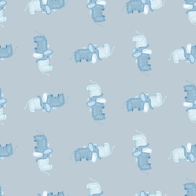 Elefante carino motivo senza cuciture Sfondo con giocattolo per bambini Trama ripetuta in stile doodle per tessuto da imballaggio di carta da parati tessuto Illustrazione vettoriale