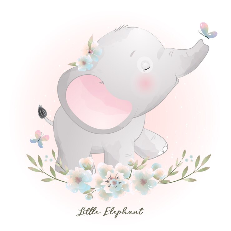 Vettore elefante sveglio di doodle con illustrazione floreale
