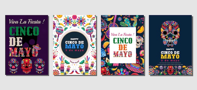 Elegant cinco de mayo Set di biglietti di auguri, manifesti, copertine per le vacanze
