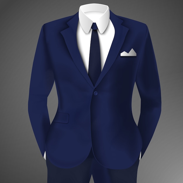 Elegante abito blu di affari con cravatta e camicia bianca