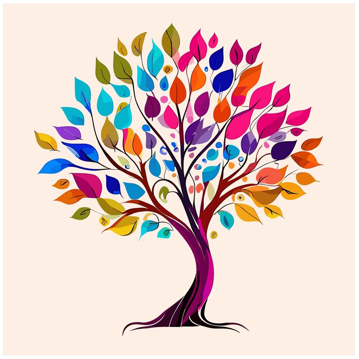 Vettore elegante albero colorato con foglie vibranti rami appesi illustrazione