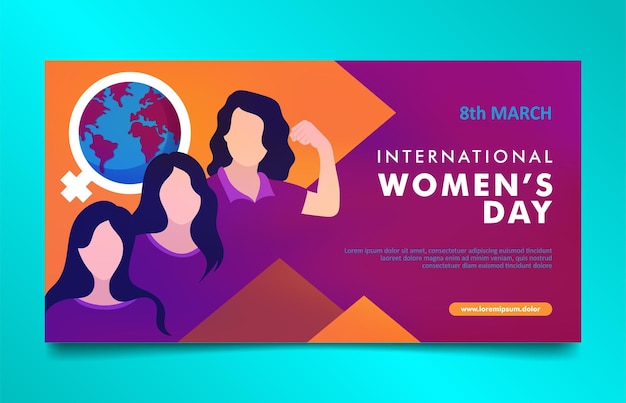Elegante banner per la giornata internazionale della donna con diverse donne, globo e simbolo della donna