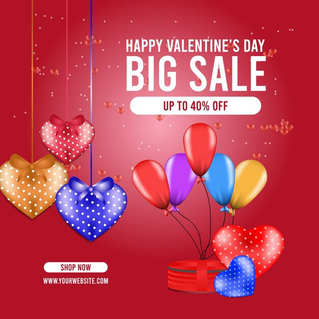 Elegante banner per scudiero dei social media di San Valentino e design degli annunci web.