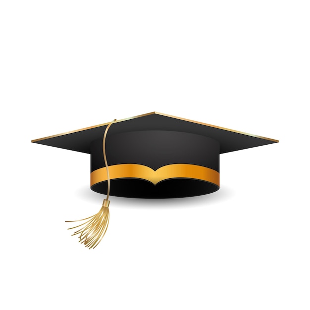 Elegante berretto di laurea con la fascia d'oro