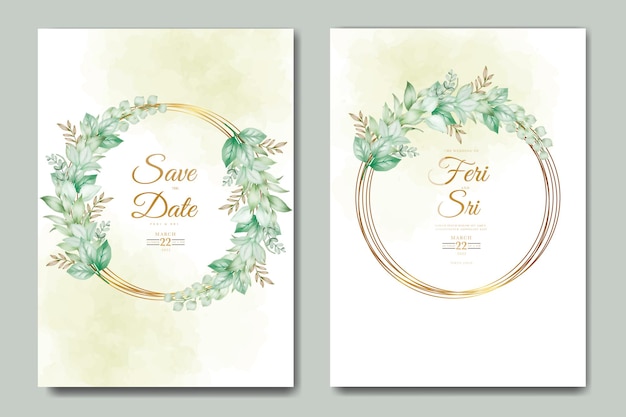 elegante biglietto d'invito per matrimonio ad acquerello floreale e foglie