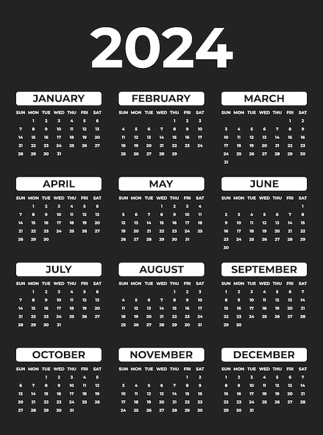 Elegante Calendario 2024 Design Annual Planner in bianco e nero