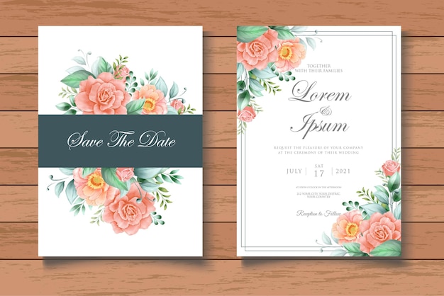 Elegante carta di invito a nozze con bellissimo acquerello floreale