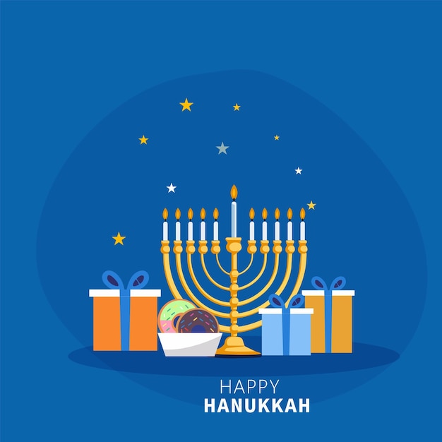 Elegante celebrazione di Hanukkah con regali di Menorah e dessert festivi