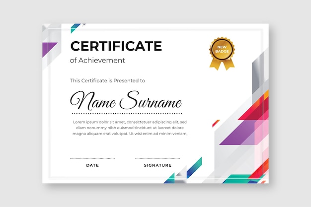 Elegante certificato di modello di successo