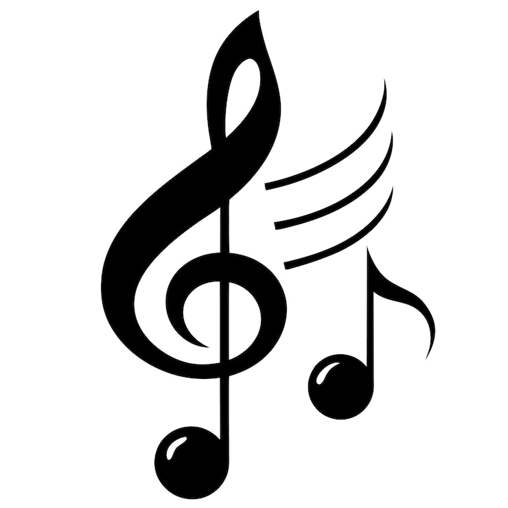 Vettore elegante chiave a treble bianca e nera con note musicali vettore per disegni e progetti musicali