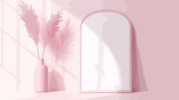 Vettore elegante cornice rosa pastello su uno sfondo architettonico bianco vintage