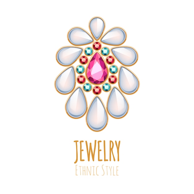 Elegante decorazione di gioielli con pietre preziose. Vignetta etnica. Buono per il logo della gioielleria di moda.