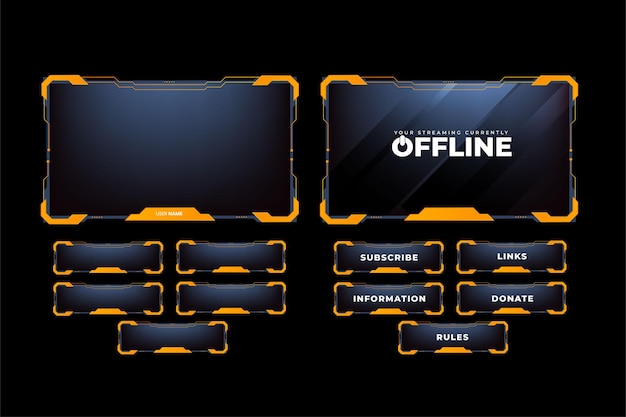 Elegante design overlay di gioco broadcast con forme digitali astratte Decorazione overlay di gioco e interfaccia dello schermo per i giocatori online Design overlay streaming live con colori gialli e scuri