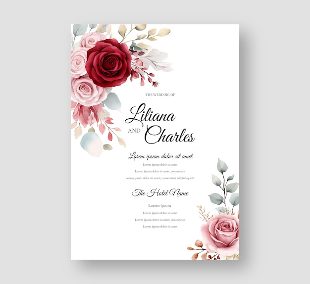 Elegante disegno a mano invito a nozze rosa disegno floreale