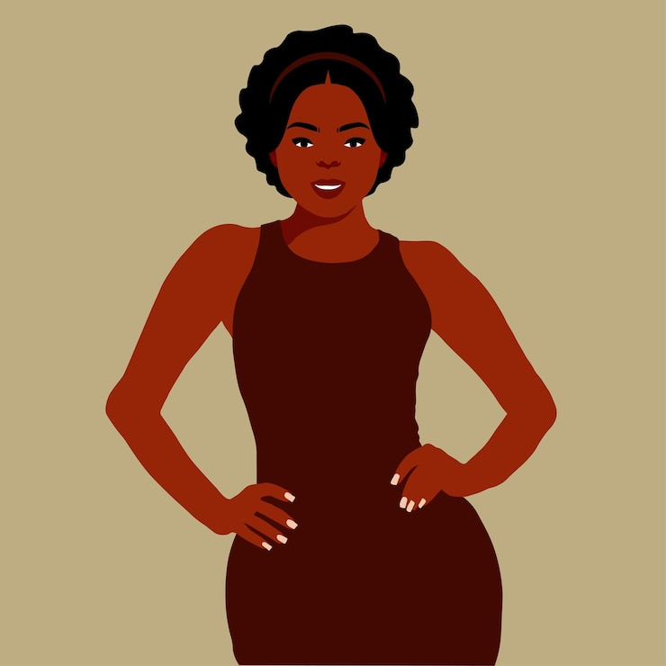 Vettore elegante donna afro nera in elegante stile artistico vettoriale