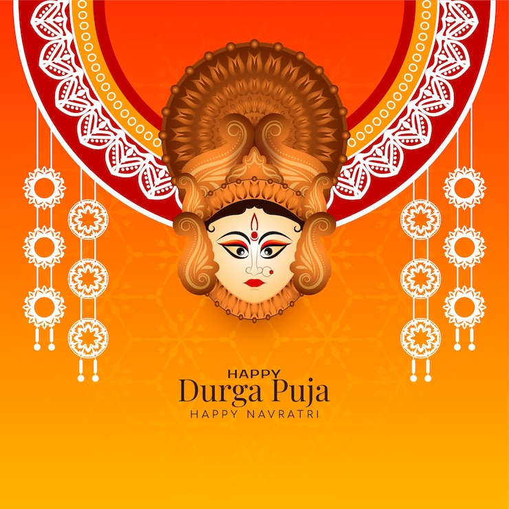 Vettore elegante durga puja e happy navratri tradizionale festival indù sfondo decorativo