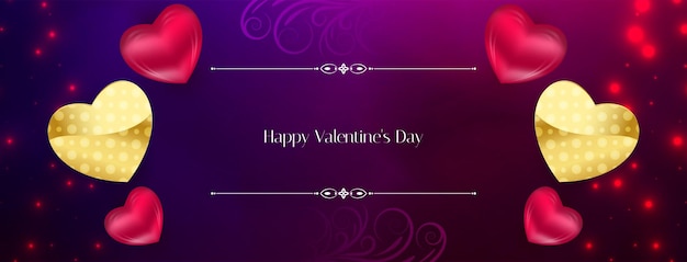 Elegante felice giorno di San Valentino celebrazione bella bandiera con cuori vettore