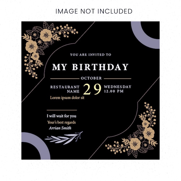 Elegante invito di compleanno nero e oro