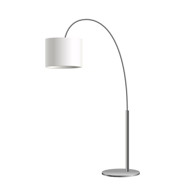 Elegante lampada da terra curva in argento e bianco illustrazione vettoriale realistica