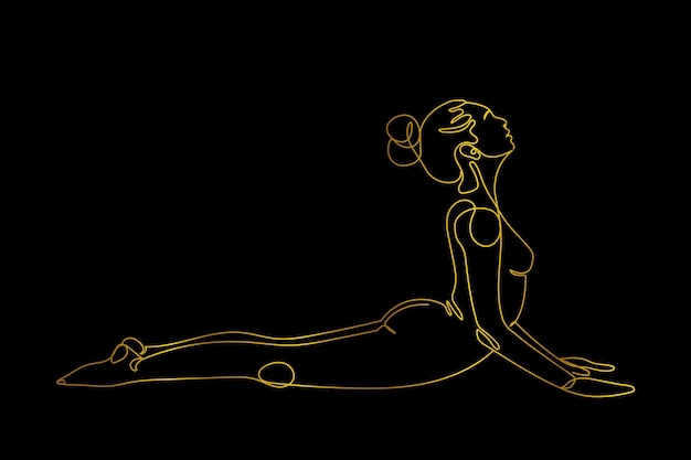 Elegante linea vettoriale illustrazione della donna in posa del serpente yoga asana