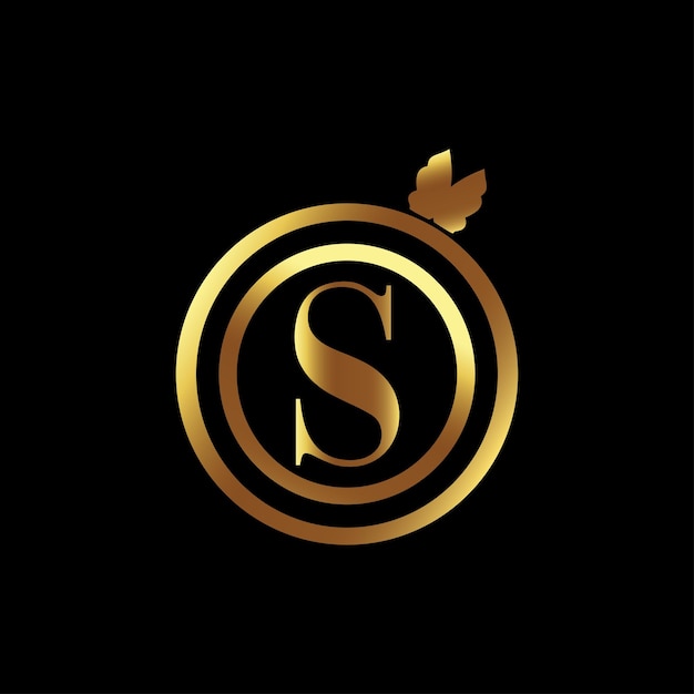 Elegante logo con lettera dorata S con accento di foglia su sfondo nero