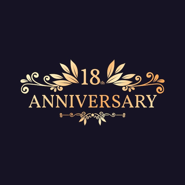 Elegante logo dorato del 18 ° anniversario